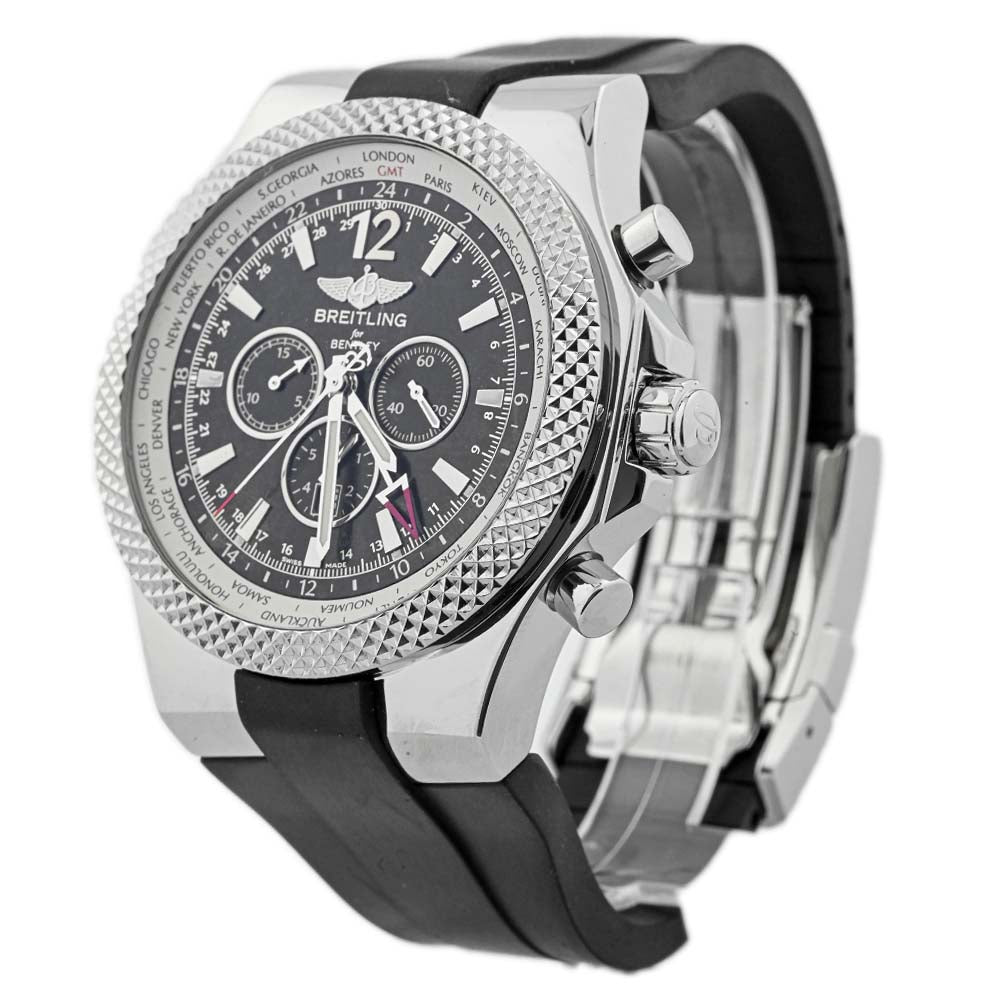 Breitling Men's Bentley GMT Stainless Steel 49mm Black Chronograph Stick Dial Watch Reference #: A4736212/B919 - Happy Jewelers Fine Jewelry Lifetime Warranty