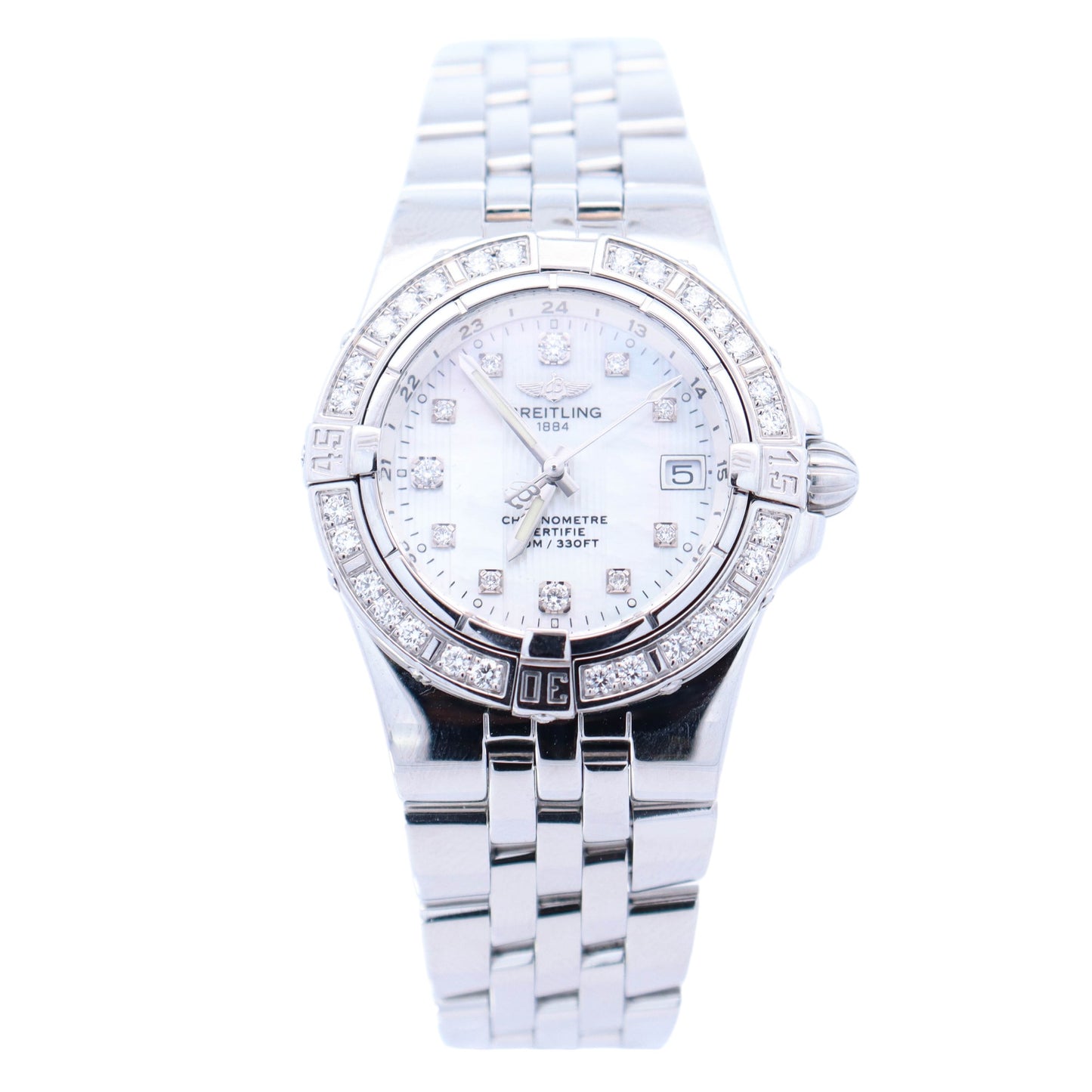 Breitling Starliner Ladies Stainless Steel 30mm White MOP Diamond Dial Watch Reference# A7134053 - Happy Jewelers Fine Jewelry Lifetime Warranty