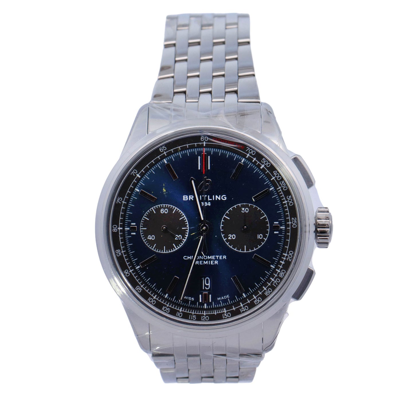 Breitling Premier Stainless Steel 42mm Blue Chronograph Dial Watch Reference# AB0118A61C1A1 - Happy Jewelers Fine Jewelry Lifetime Warranty