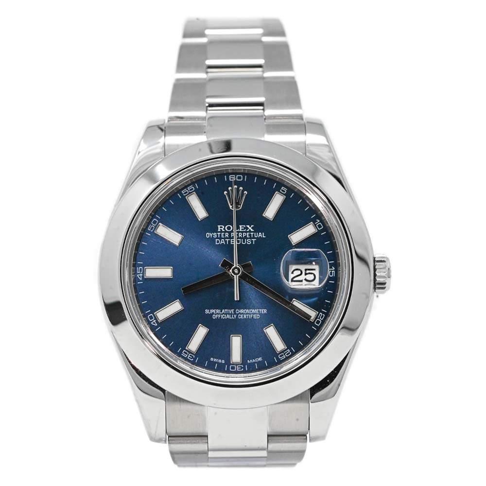 Rolex Datejust Stainless Steel 41mm Blue Stick Dial Watch Reference #: 116300 - Happy Jewelers Fine Jewelry Lifetime Warranty