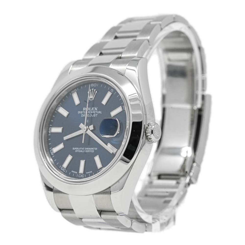 Rolex Mens Datejust Stainless Steel 41mm Blue Stick Dial Watch Smooth Bezel Oyster Bracelet Reference #: 116300 - Happy Jewelers Fine Jewelry Lifetime Warranty