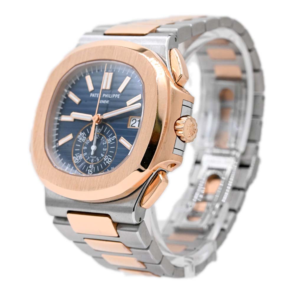 Patek Philippe Mens Stainless Steel And Rose Gold 40mm Blue Gradient Dial Watch Ref #: 5980/1AR - Happy Jewelers Fine Jewelry Lifetime Warranty