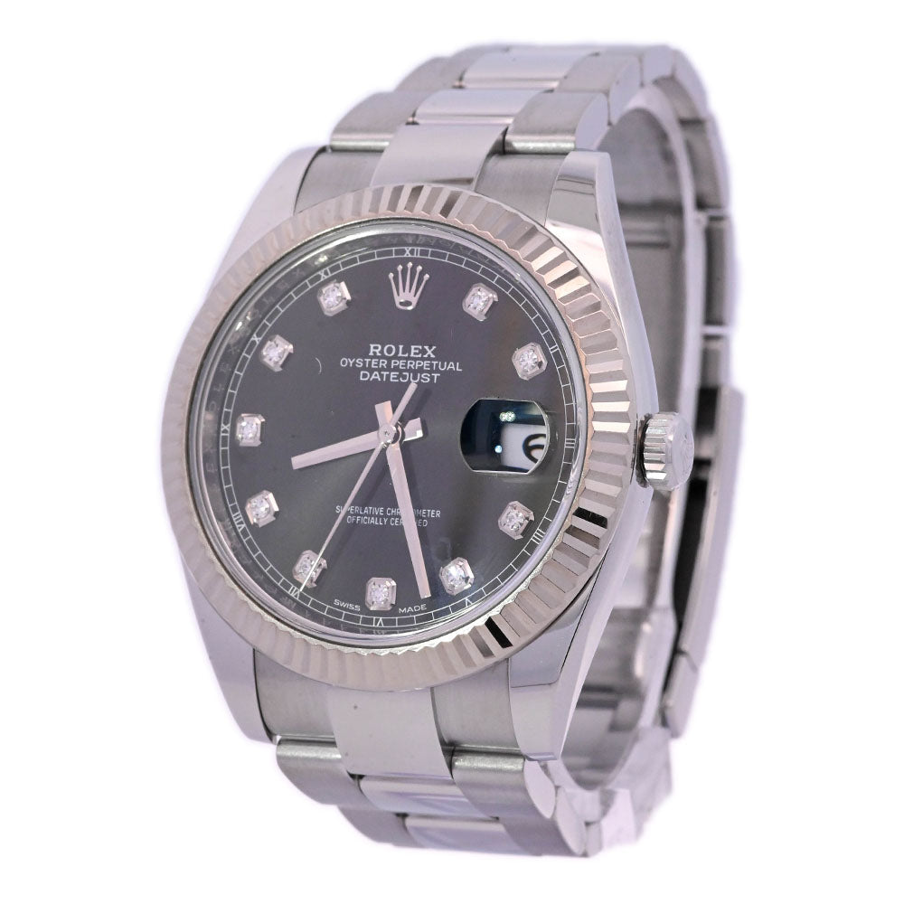 Rolex Datejust Stainless Steel 41mm Black Diamond Dot Dial Watch