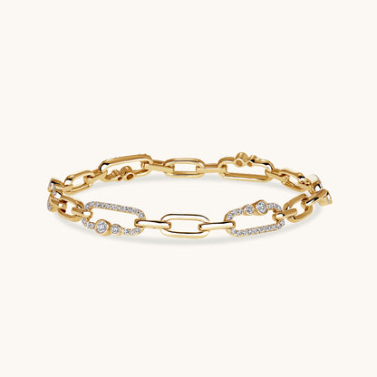 Yellow Gold Alternating Diamond Paperclip Bracelet