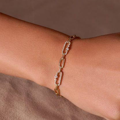 Yellow Gold Alternating Diamond Paperclip Bracelet On Figure