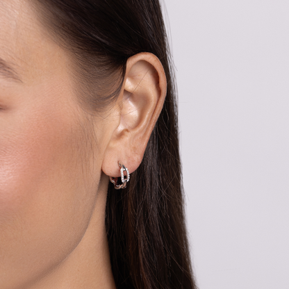 Alternating Linked Up Diamond Huggie Hoops - Happy Jewelers Fine Jewelry Lifetime Warranty