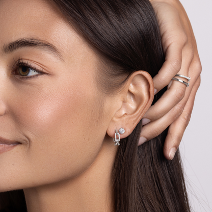 Alternating Linked Up Diamond Huggie Hoops - Happy Jewelers Fine Jewelry Lifetime Warranty