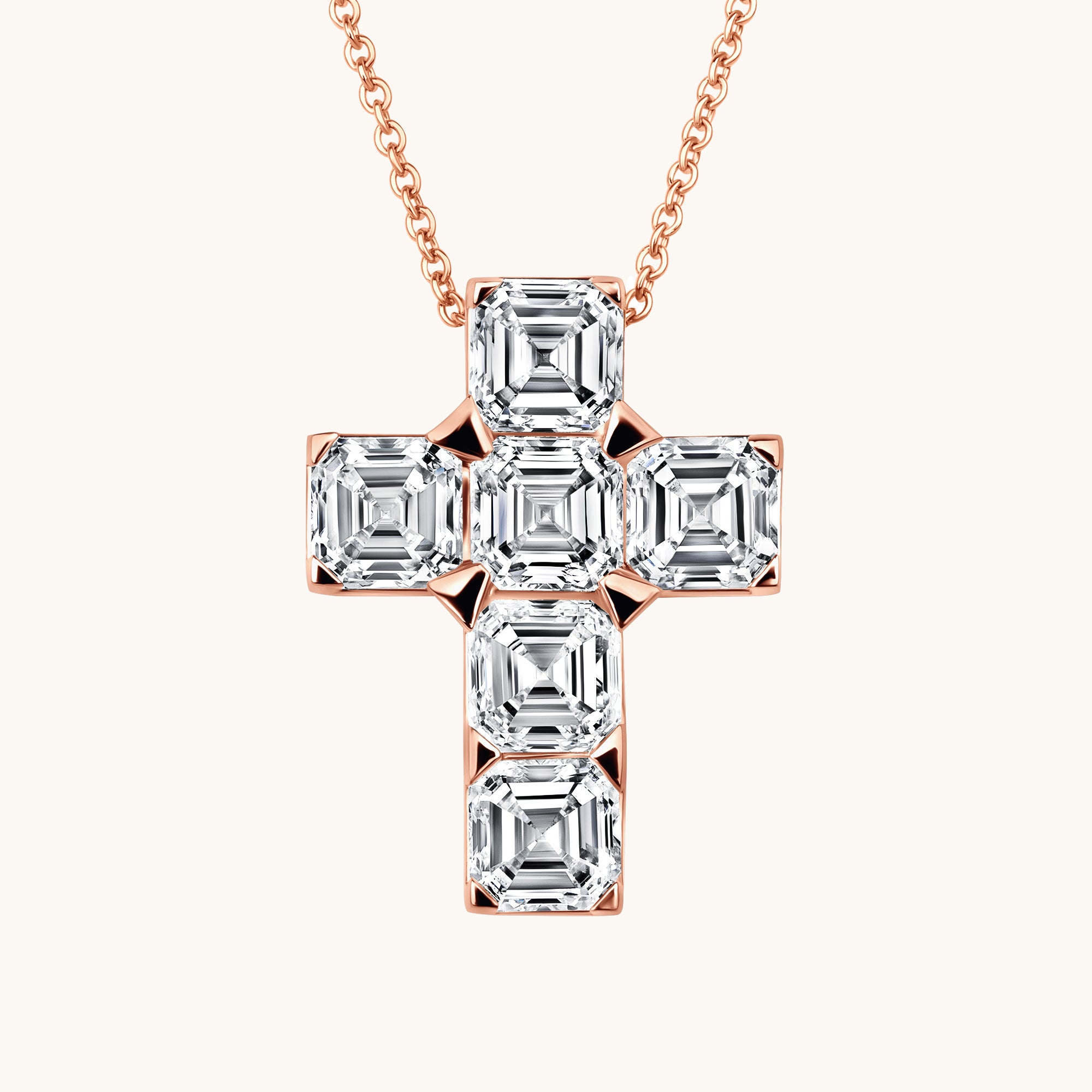 Rose Gold Asscher Lab Diamond Cross Pendant