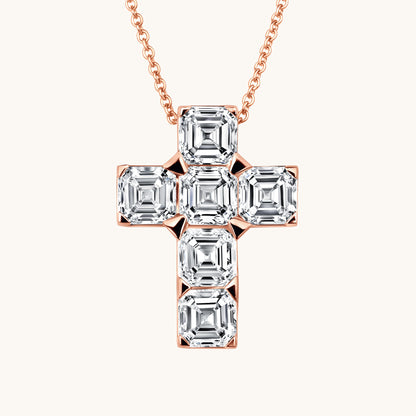 Rose Gold Asscher Lab Diamond Cross Pendant