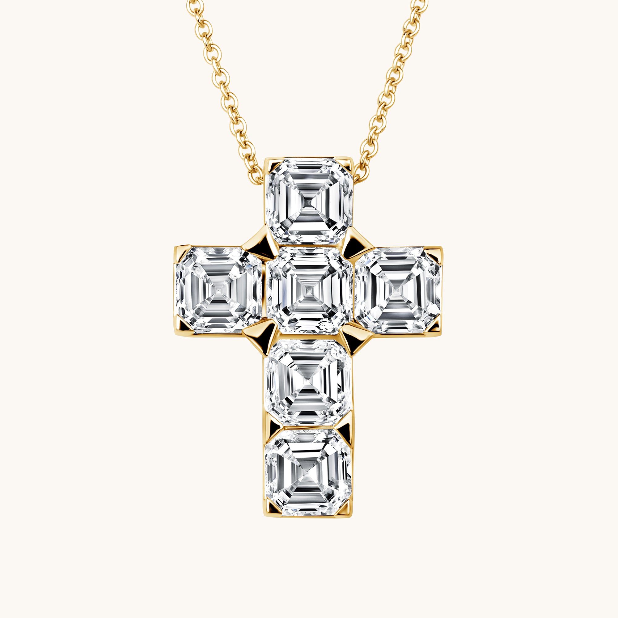 Yellow Gold Asscher Lab Diamond Cross Pendant