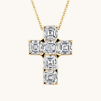 Yellow Gold Asscher Lab Diamond Cross Pendant