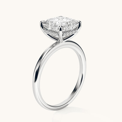 Asscher Lab Diamond Solitaire Engagement Ring with Hidden Halo