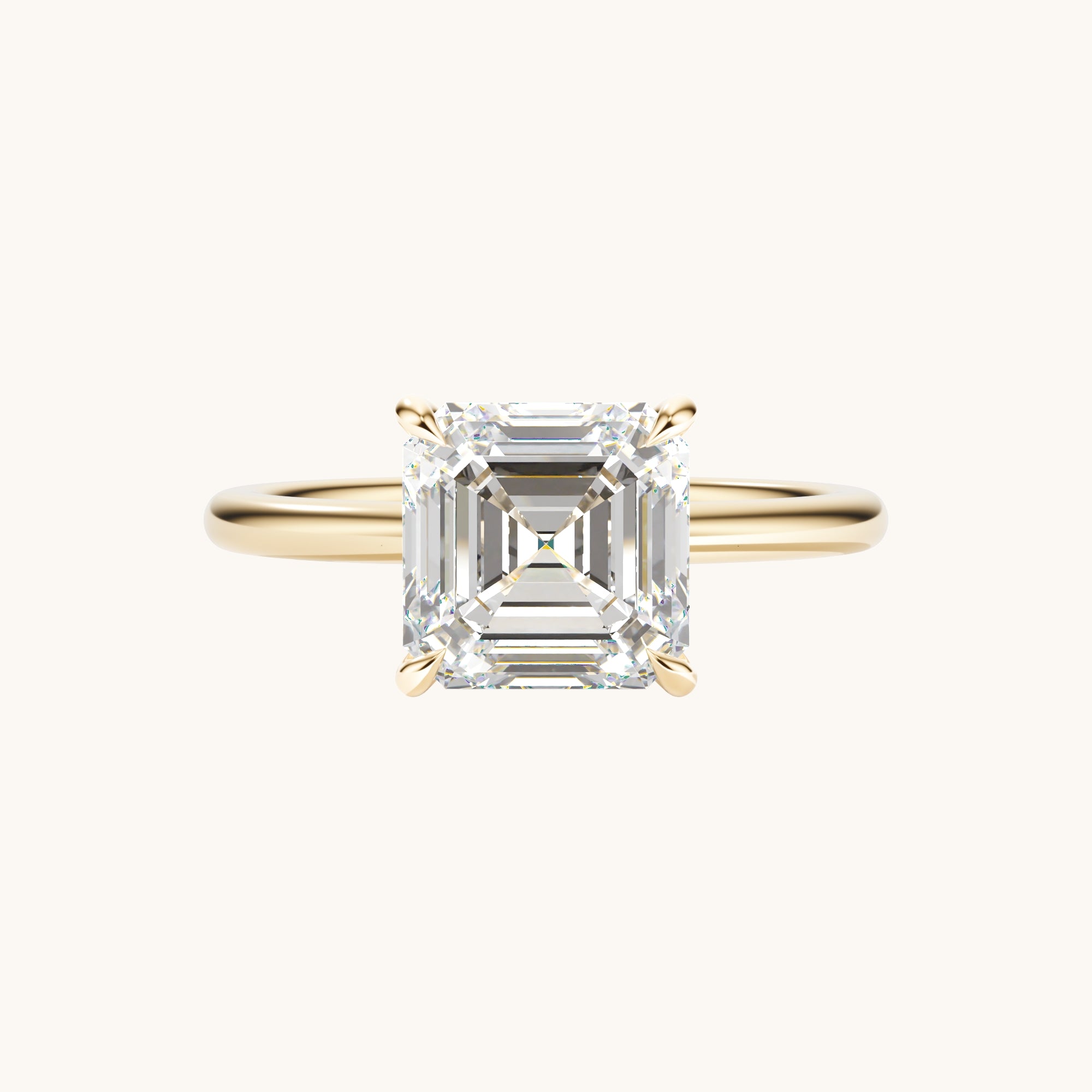 Asscher Lab Diamond Solitaire Engagement Ring with Hidden Halo