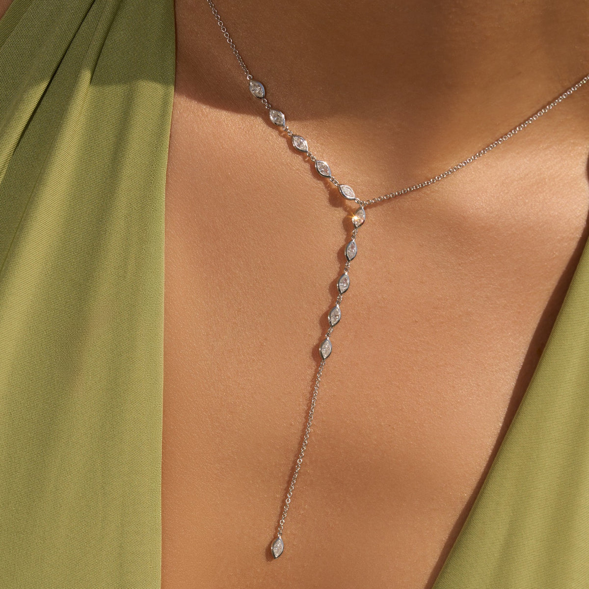 Asymmetrical Marquise Lariat Necklace
