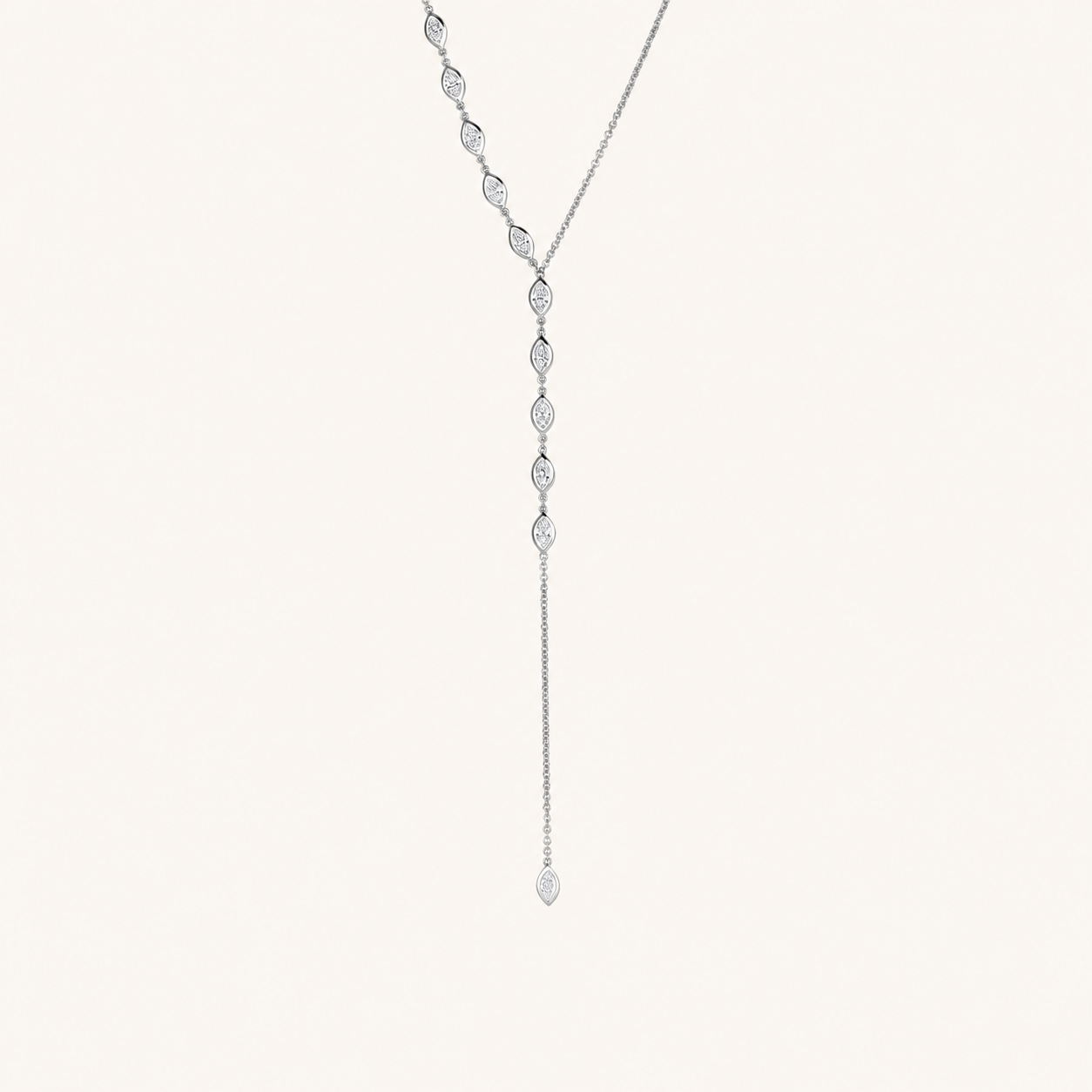 White Gold Asymmetrical Marquise Lariat Necklace