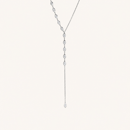 White Gold Asymmetrical Marquise Lariat Necklace