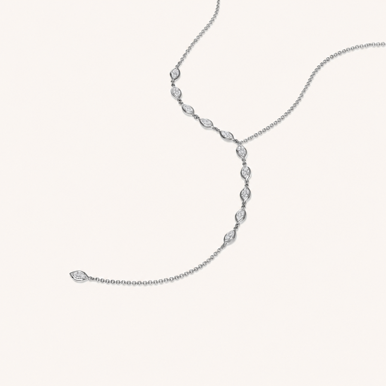 White Gold Asymmetrical Marquise Lariat Necklace
