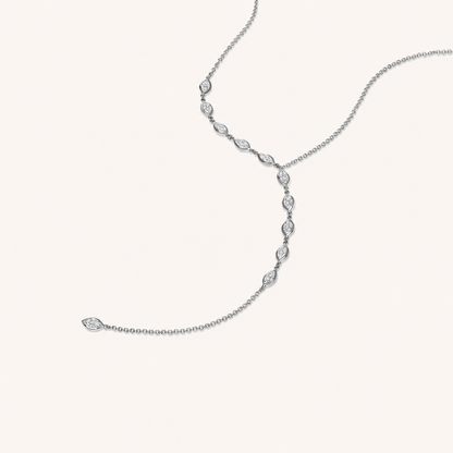White Gold Asymmetrical Marquise Lariat Necklace