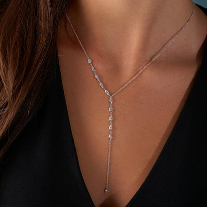 White Gold Asymmetrical Marquise Lariat Necklace On Figure