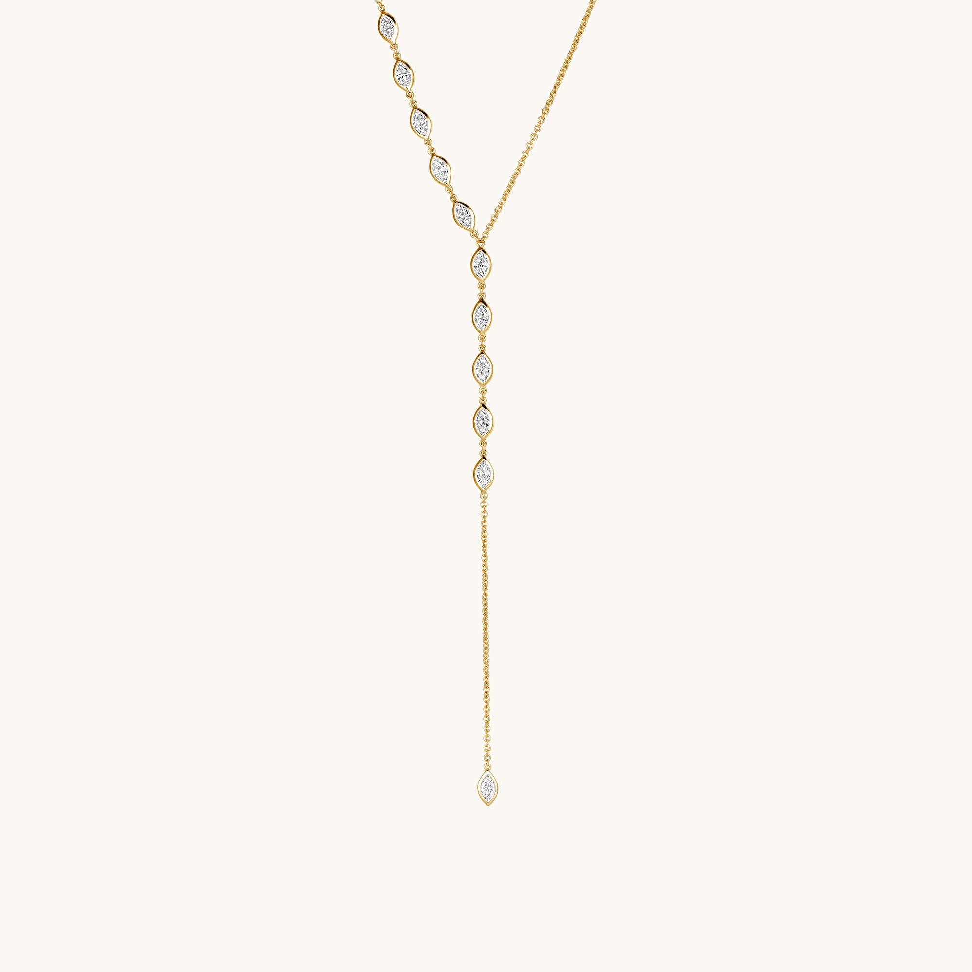 Yellow Gold Asymmetrical Marquise Lariat Necklace