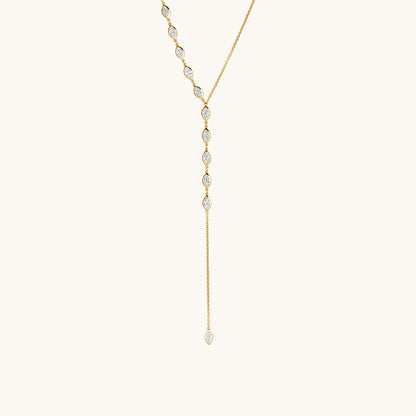 Yellow Gold Asymmetrical Marquise Lariat Necklace