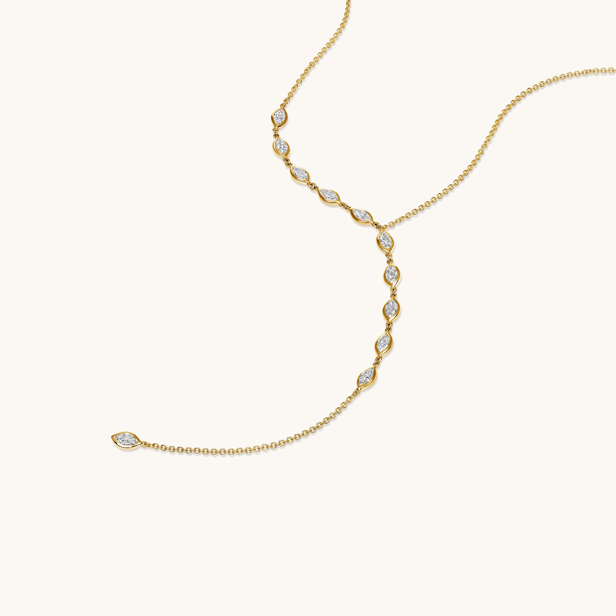 Yellow Gold Asymmetrical Marquise Lariat Necklace