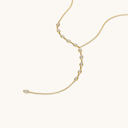 Yellow Gold Asymmetrical Marquise Lariat Necklace