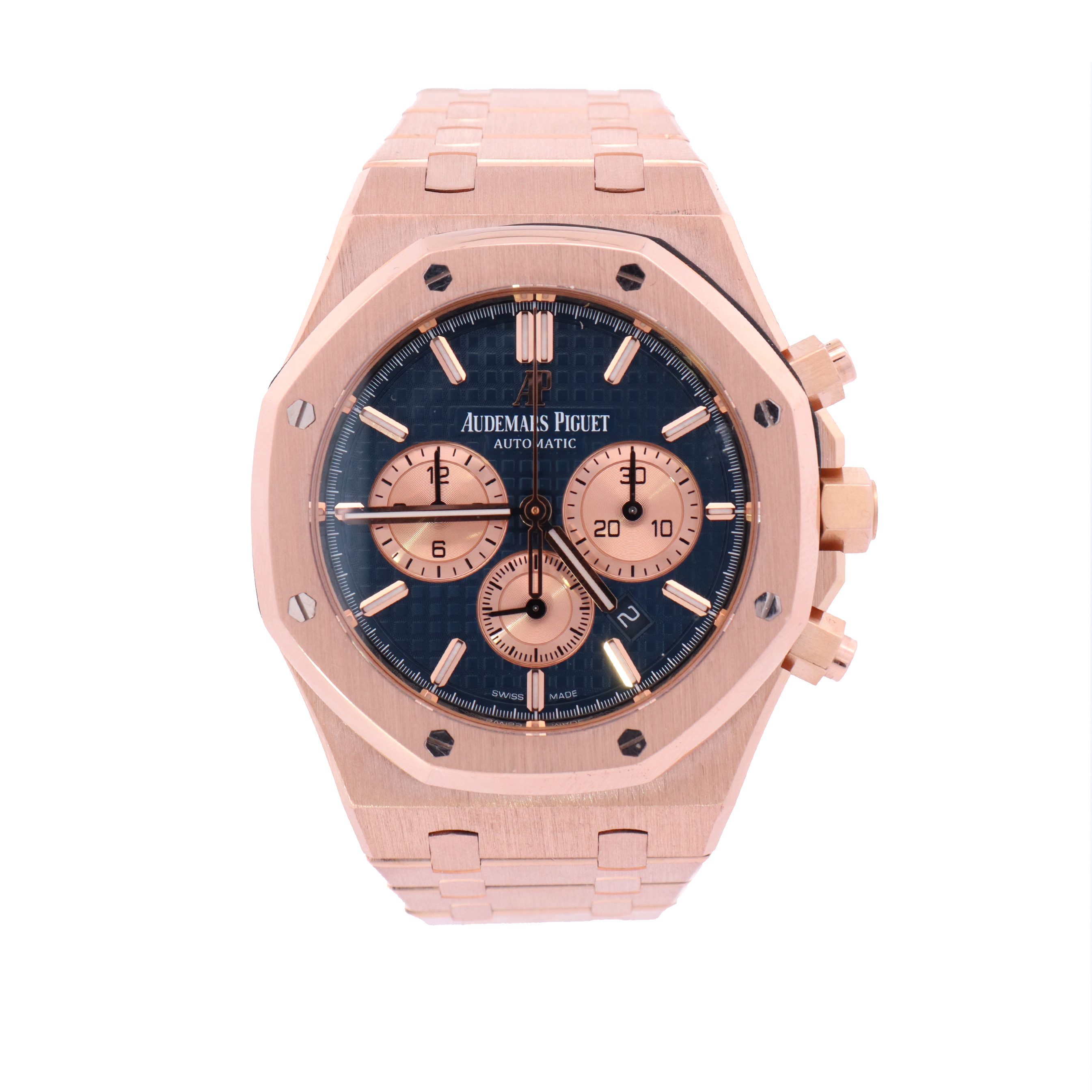 Audemars Piguet Royal Oak Rose Gold 41mm Blue Chronograph Dial Watch | Ref# 26331OR.OO.1220OR.01 - Happy Jewelers Fine Jewelry Lifetime Warranty