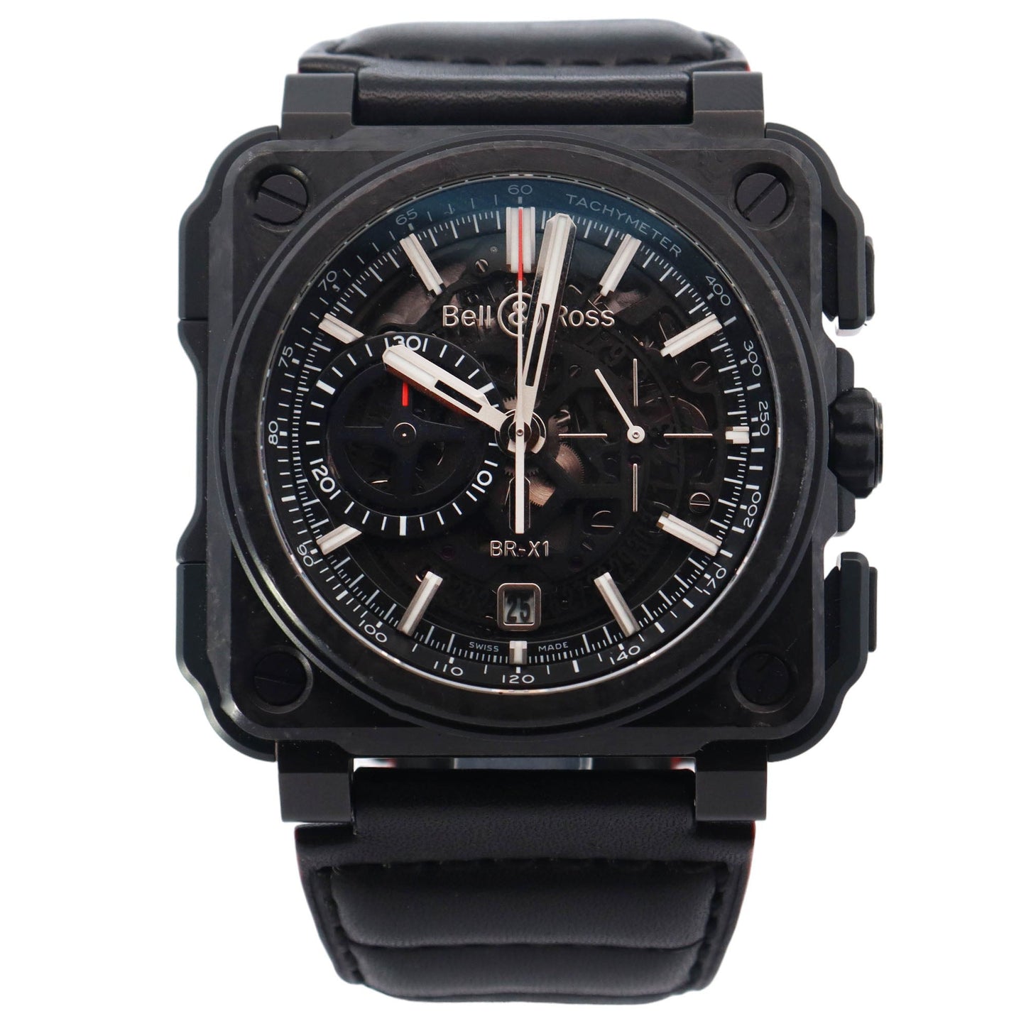 Bell & Ross BR-X1 Chronograph Forged Carbon 48mm Skeleton Stick Dial Watch Reference# BR X1-CE-CF-BLACK - Happy Jewelers Fine Jewelry Lifetime Warranty