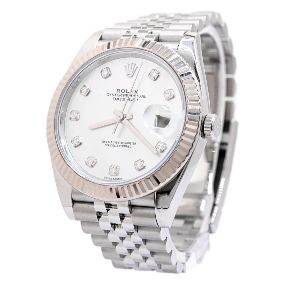 Rolex Datejust Stainless Steel 41mm Factory White MOP Diamond Dial Watch Reference #: 126334 - Happy Jewelers Fine Jewelry Lifetime Warranty