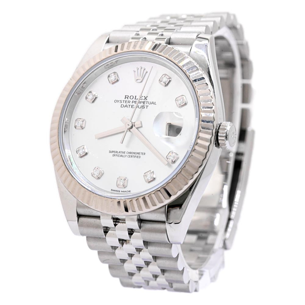 Rolex Men's Datejust Stainless Steel 41mm White MOP Diamond Dial Watch Reference #: 126334 - Happy Jewelers Fine Jewelry Lifetime Warranty