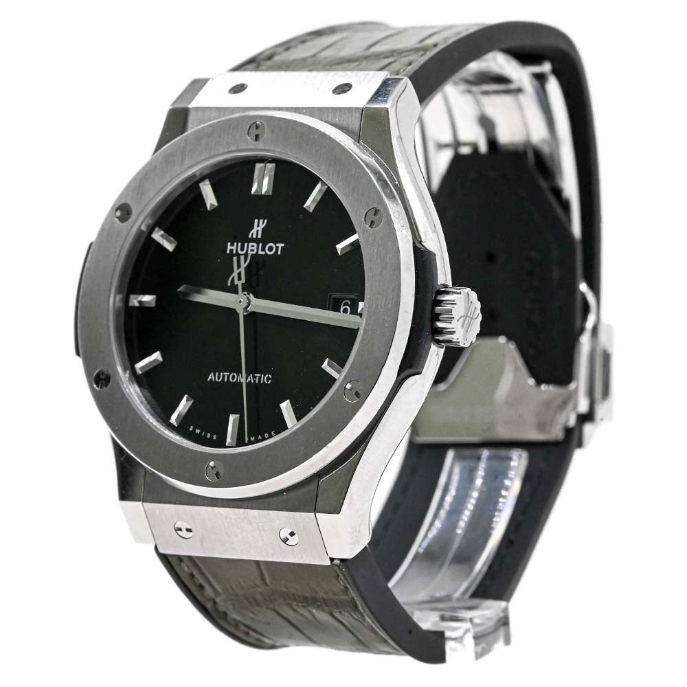 Hublot Mens Classic Fusion Titanium 42mm Green Stick Dial Watch Reference #: 542.NX.8970.LR - Happy Jewelers Fine Jewelry Lifetime Warranty