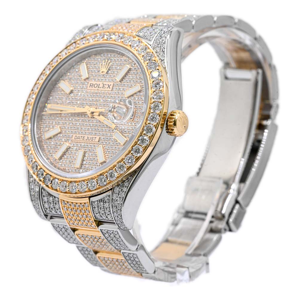 Rolex Men's Datejust Two Tone Yellow Gold and Stainless Steel 41mm CUSTOM ICED OUT Pave Diamond Stick Dial Watch Reference #: 116333 - Happy Jewelers Fine Jewelry Lifetime Warranty