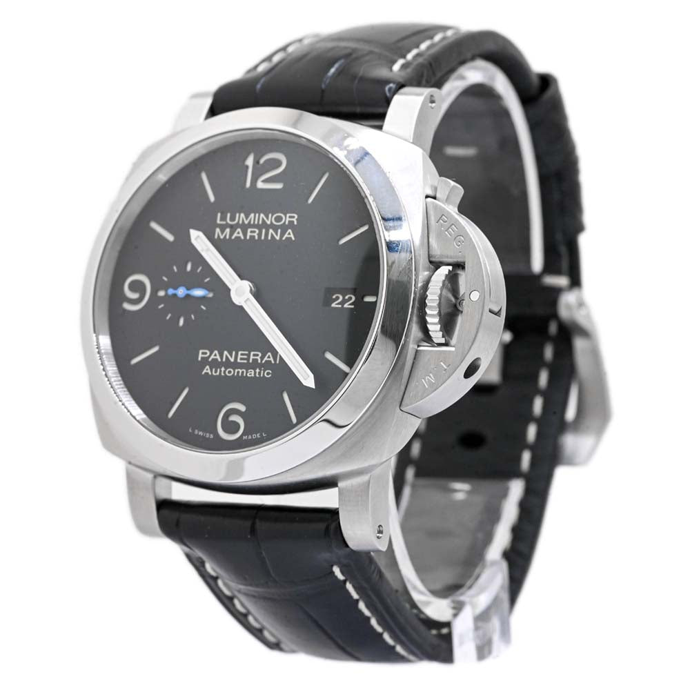 Panerai Mens Luminor Marina Stainless Steel 44mm Black Stick Dial Watch Reference #: PAM01312 - Happy Jewelers Fine Jewelry Lifetime Warranty