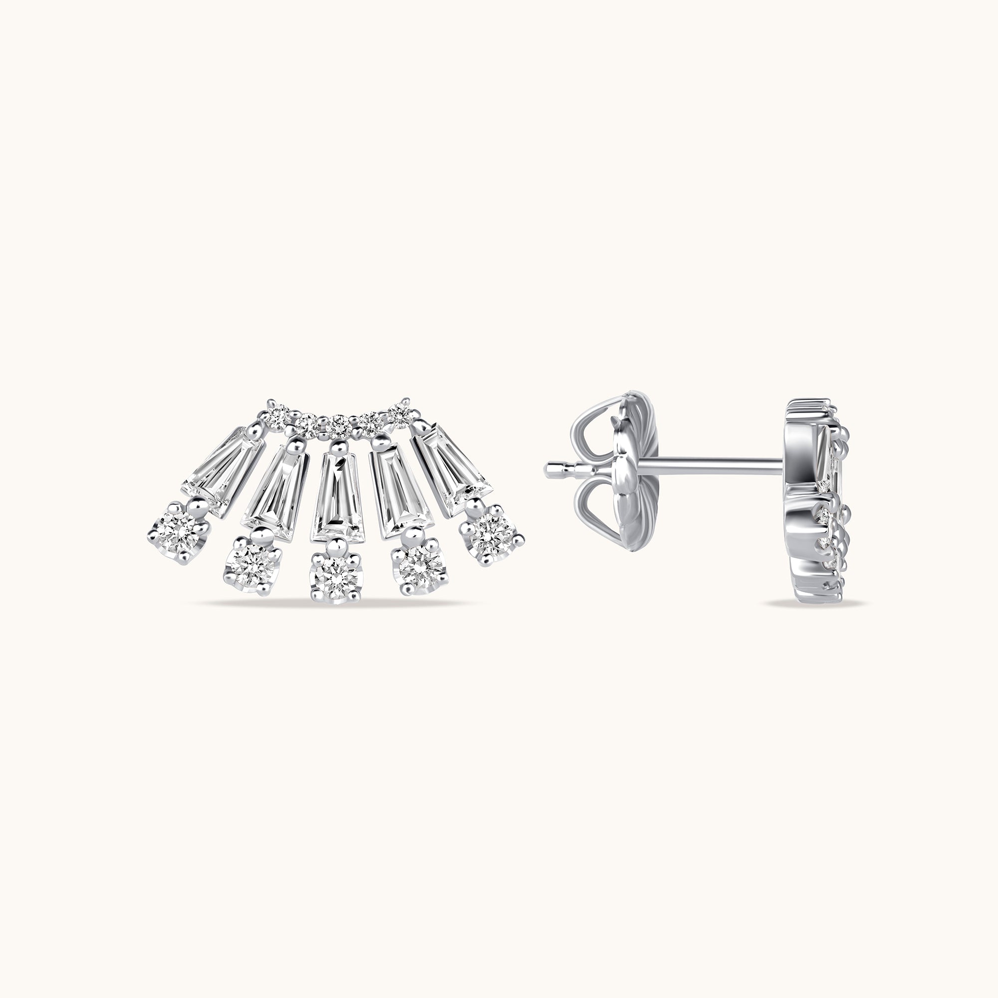 Baguette Diamond Fan Stud Earrings - Happy Jewelers Fine Jewelry Lifetime Warranty