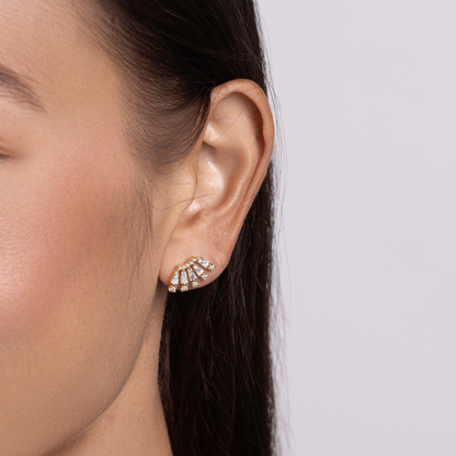 Baguette Diamond Fan Stud Earrings - Happy Jewelers Fine Jewelry Lifetime Warranty