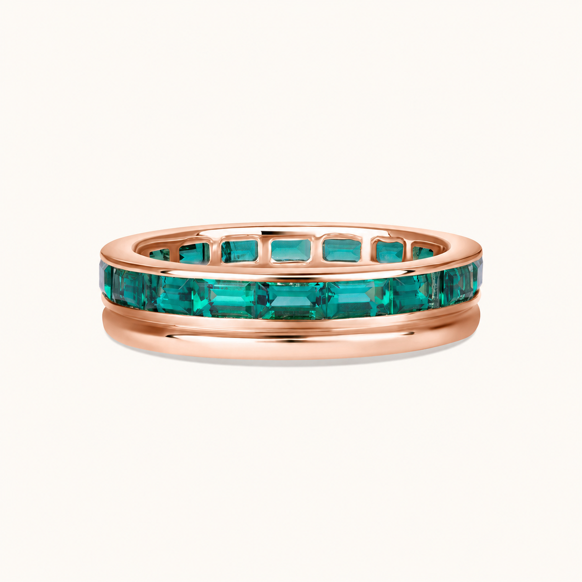 Baguette Lab Emerald and Gold Double Eternity Band
