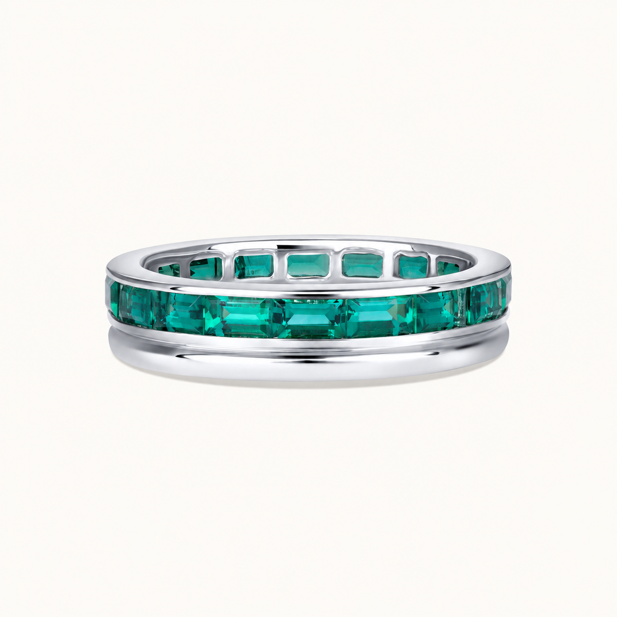 Baguette Lab Emerald and Gold Double Eternity Band