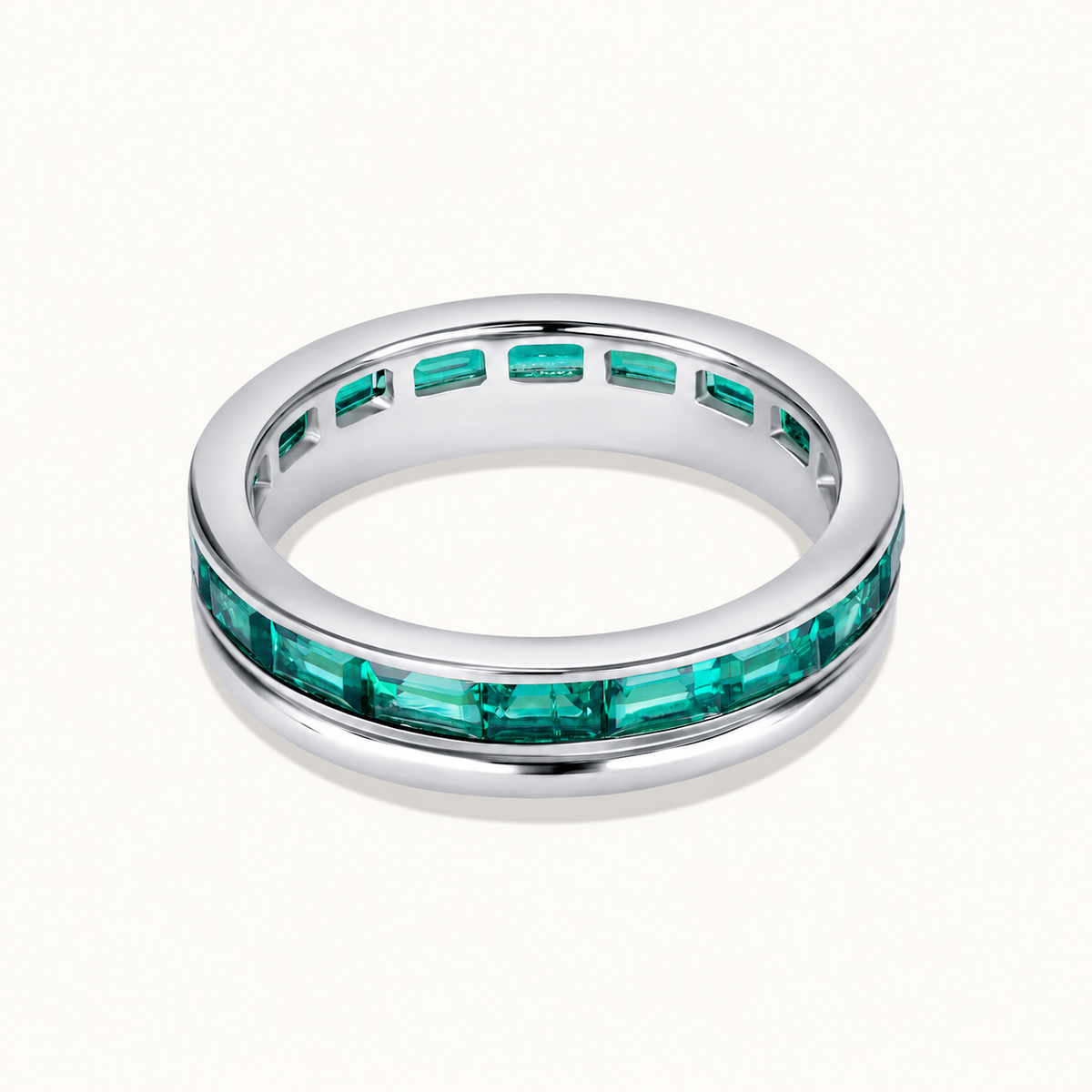 Baguette Lab Emerald and Gold Double Eternity Band