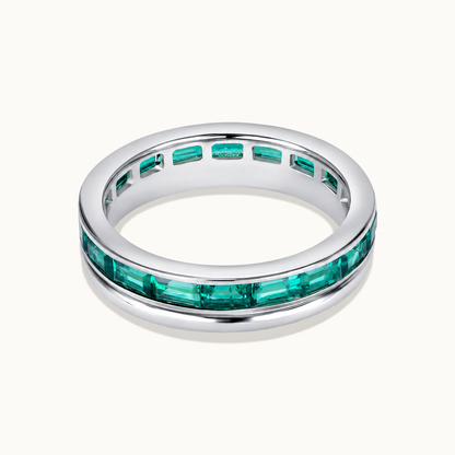 Baguette Lab Emerald and Gold Double Eternity Band