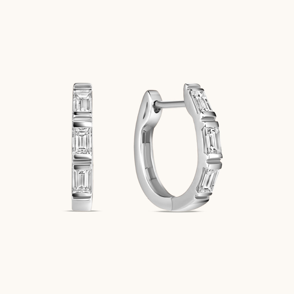 Baguette Diamond Huggie Earrings - Happy Jewelers Fine Jewelry Lifetime Warranty