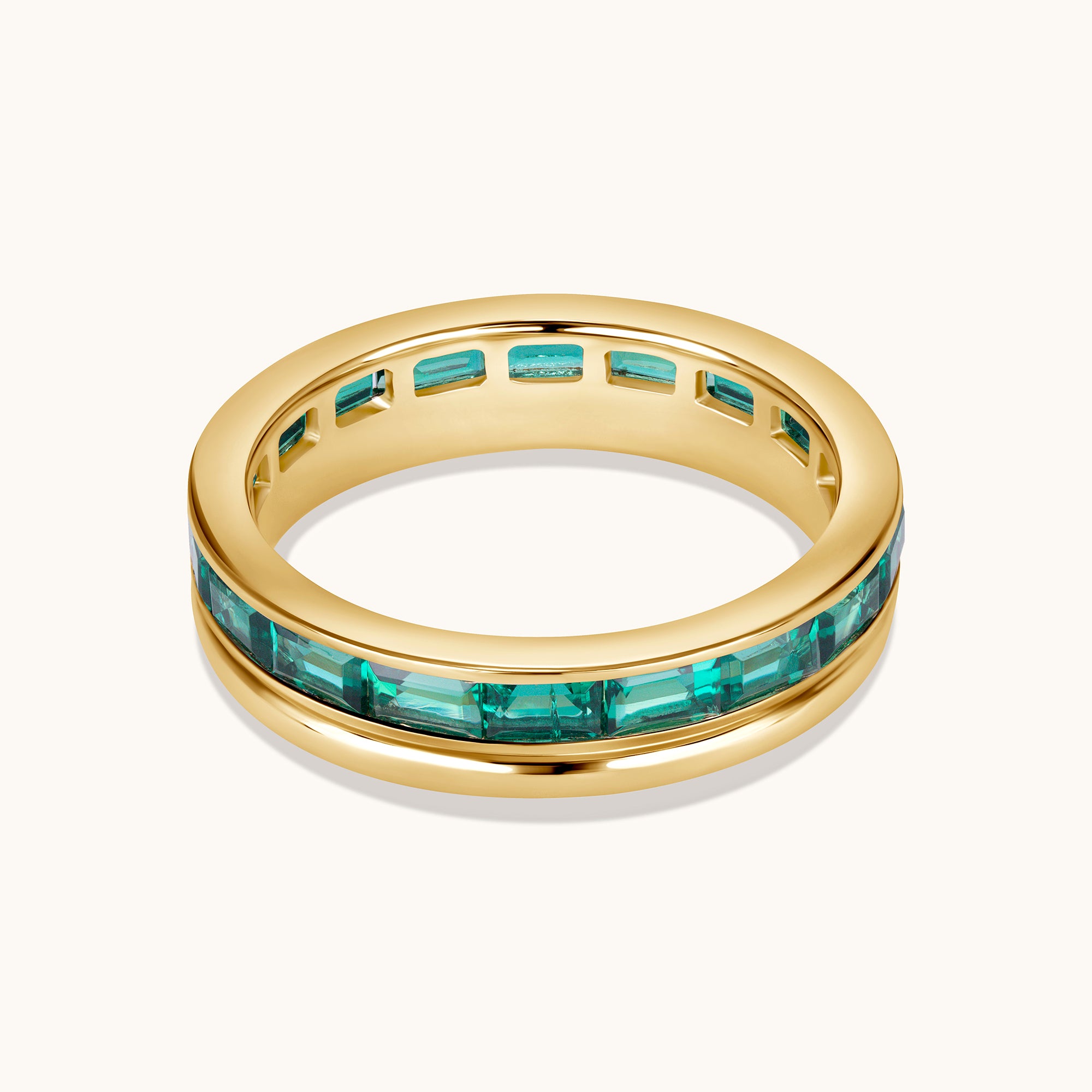 Baguette Lab Emerald and Gold Double Eternity Band - Happy Jewelers Fine Jewelry Lifetime Warranty