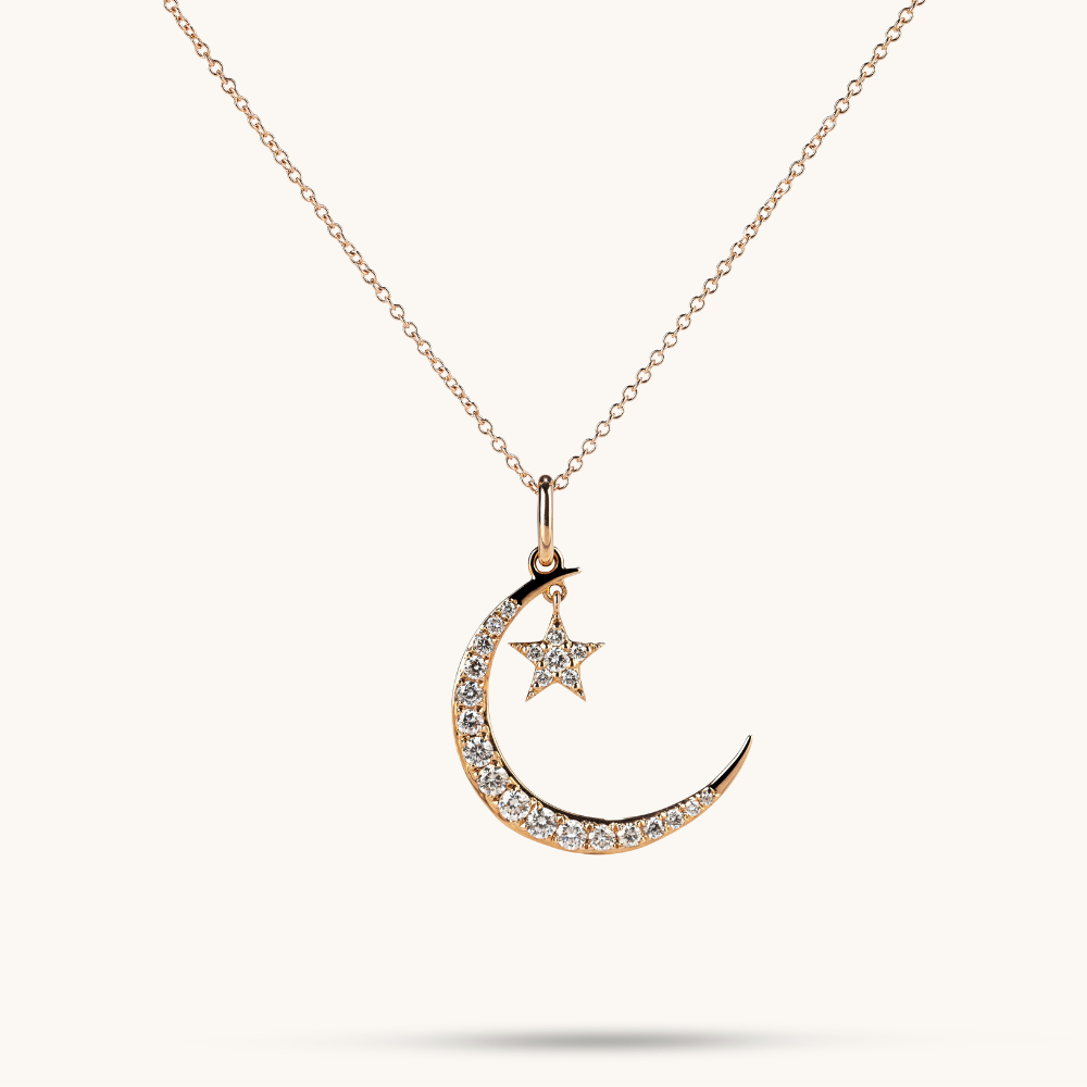 Diamond Moon and Star Necklace