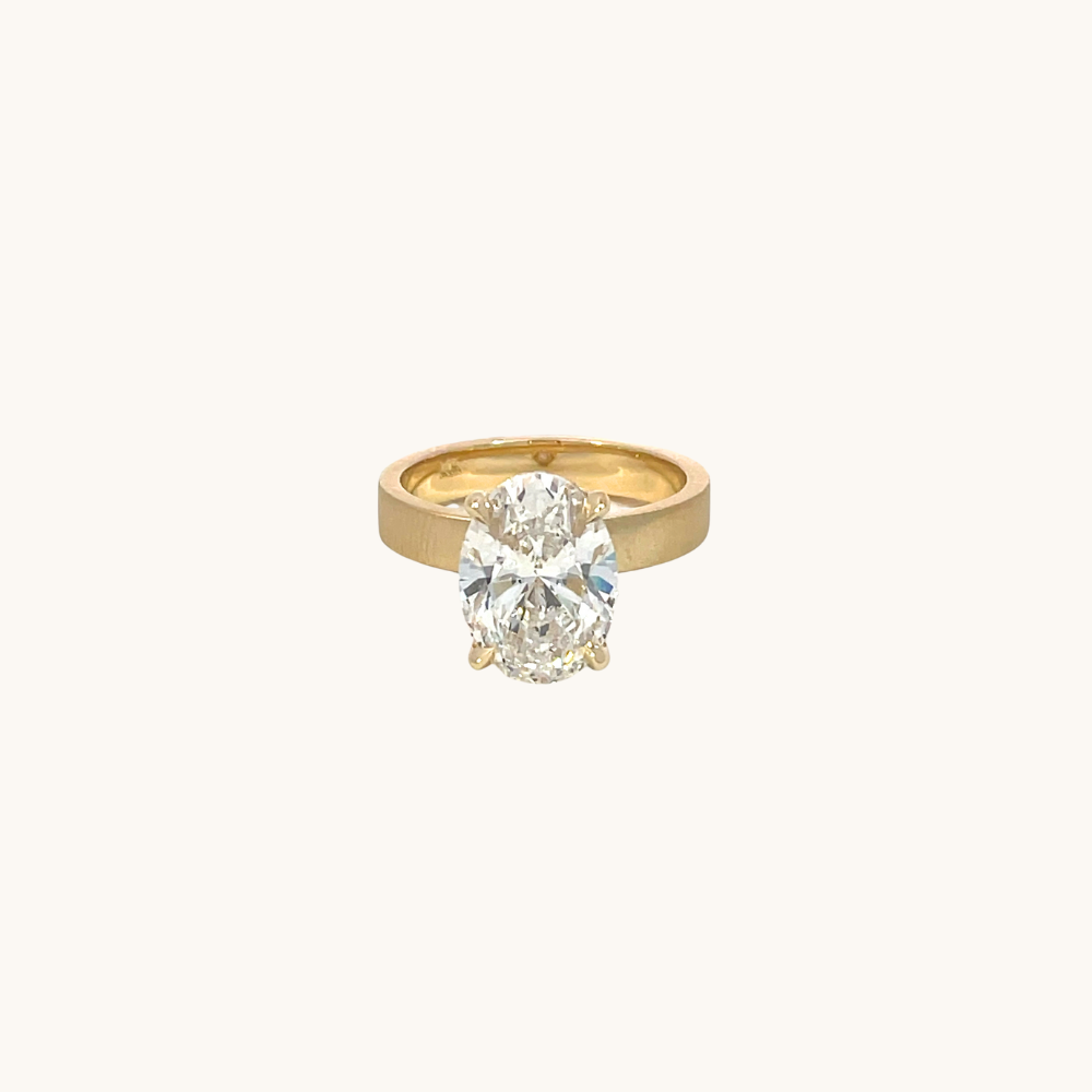 3.59 Oval Lab Diamond Engagement Ring with Satin Solitaire Setting - Happy Jewelers Fine Jewelry Lifetime Warranty