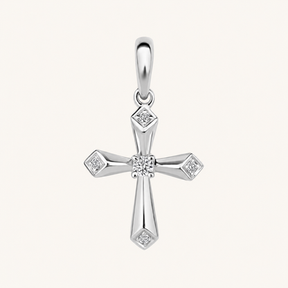 White Gold Beveled Mini Diamond Cross Pendant