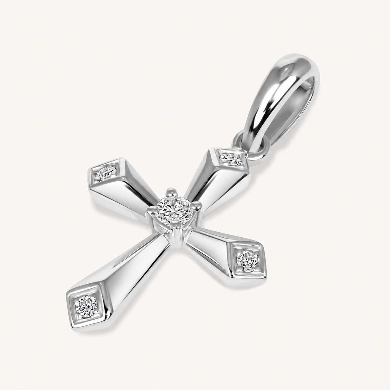 White Gold Beveled Mini Diamond Cross Pendant