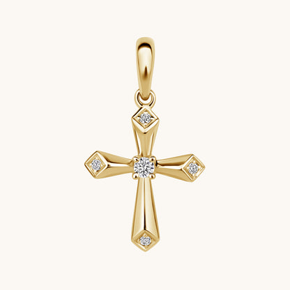 Yellow Gold Beveled Mini Diamond Cross Pendant