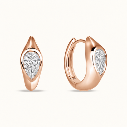 Bezel Pear Lab Diamond Huggie Earrings