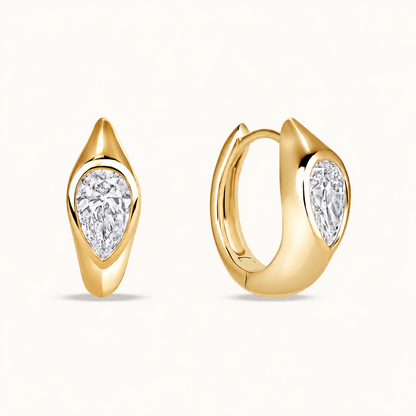 Bezel Pear Lab Diamond Huggie Earrings