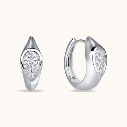 Bezel Pear Lab Diamond Huggie Earrings - Happy Jewelers Fine Jewelry Lifetime Warranty